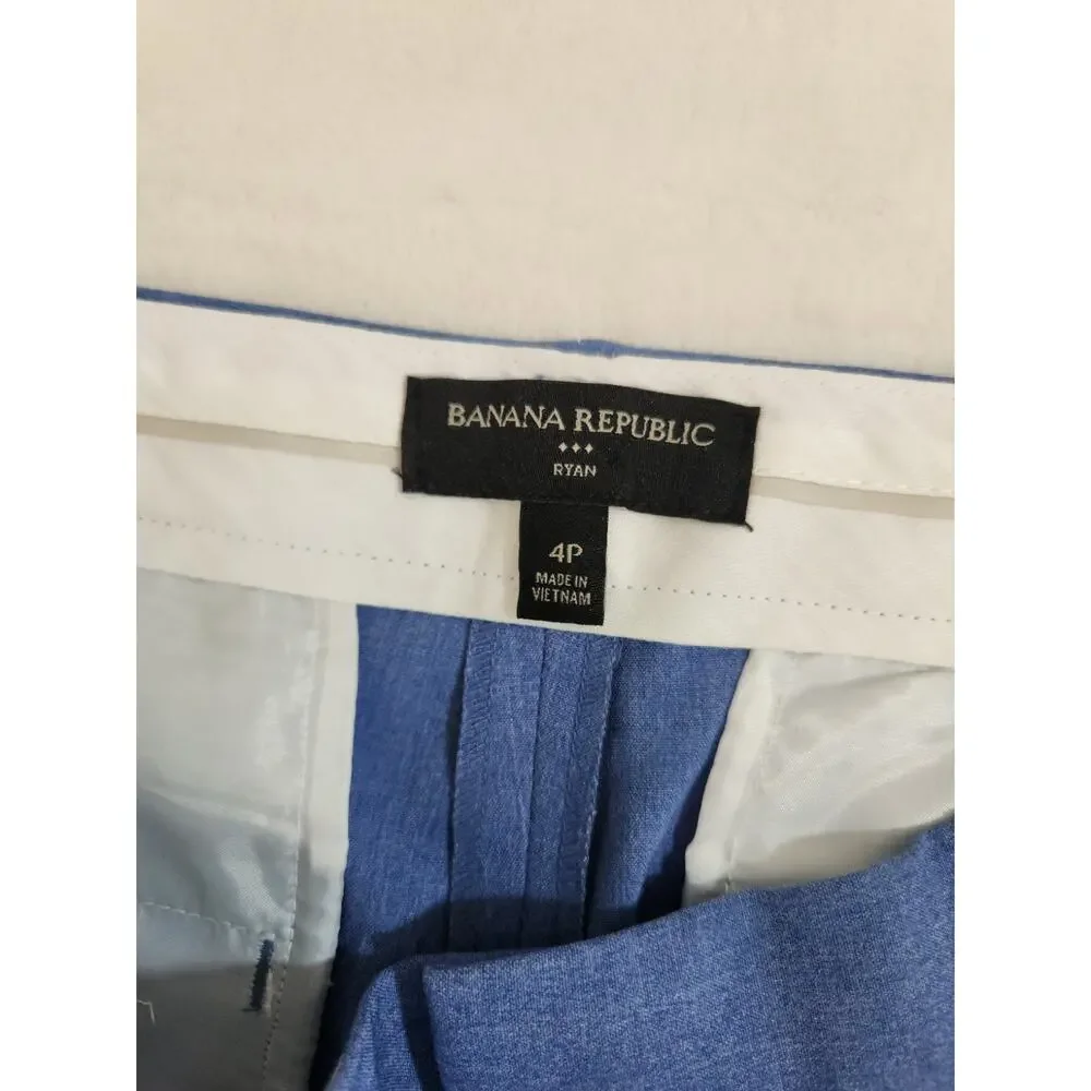 Banana Republic Ryan Pants Womens 4P 4 Petite Blue Chino Dress Business